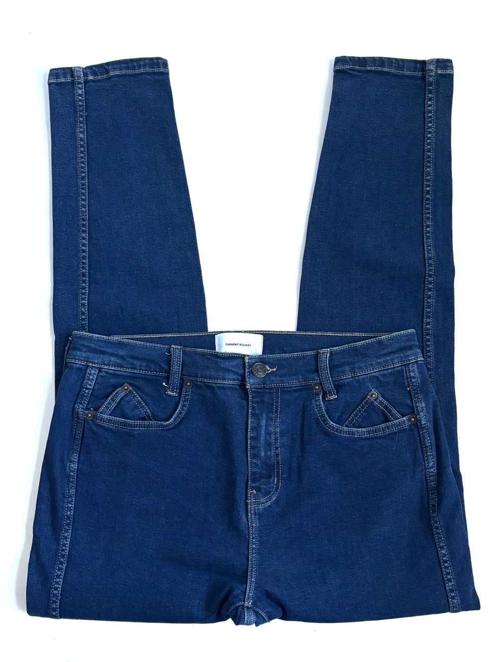 CURRENT ELLIOTT THE 7-POCKET HIGH WAIST ANKLE SKINNY STILETTO JEANS DARK WASH 32